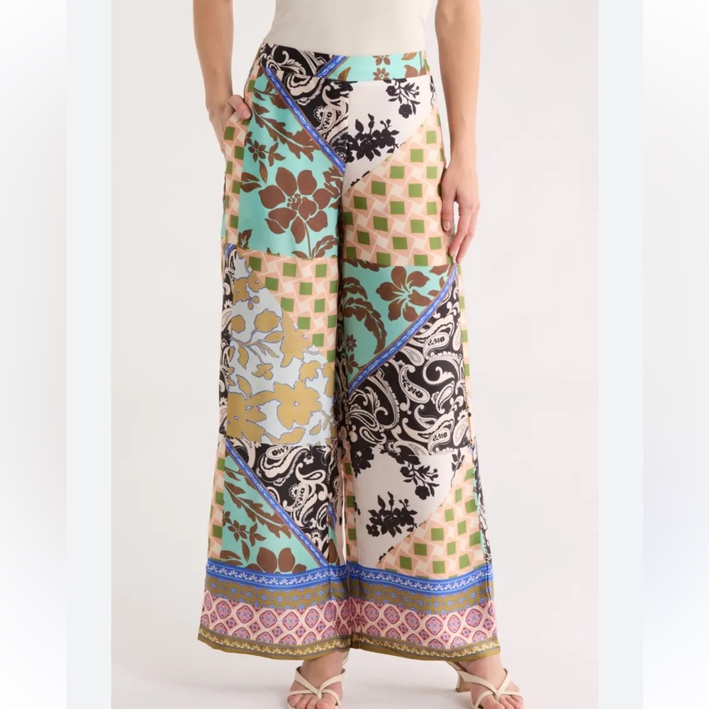 NWT Zara Patchwork Floral Wide Leg Pants Size: M
